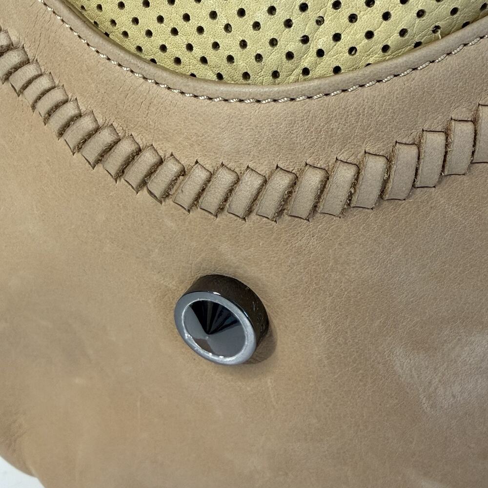 Hayden Harnett Tan Beige Genuine Leather Sling Bag Purse Perforated Adjustable - Picture 3 of 15